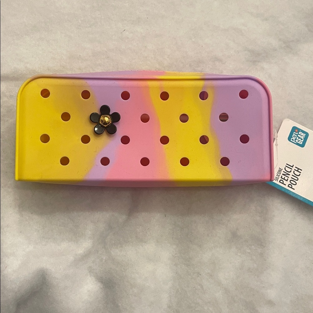 Croc shoe Charm jibbetz Pencil Pouch nwt pink, purple, yellow tie-dye silicone - Picture 2 of 8